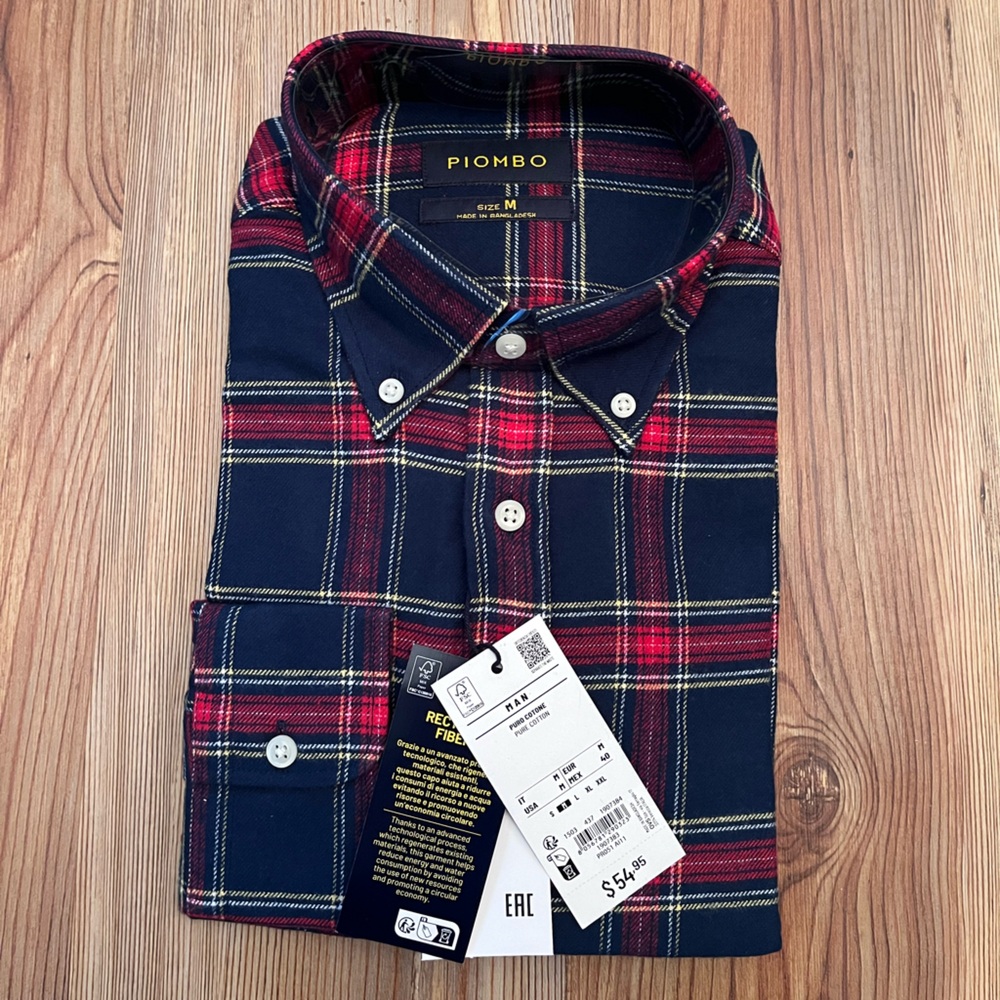 Men’s Red and Navy Plaid Dress Shirt Pure Cotton